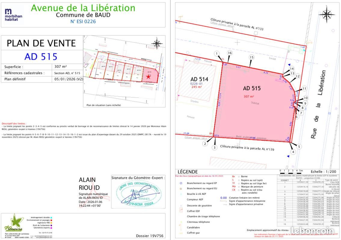 Terrain 307 m² Baud · 39 000 €