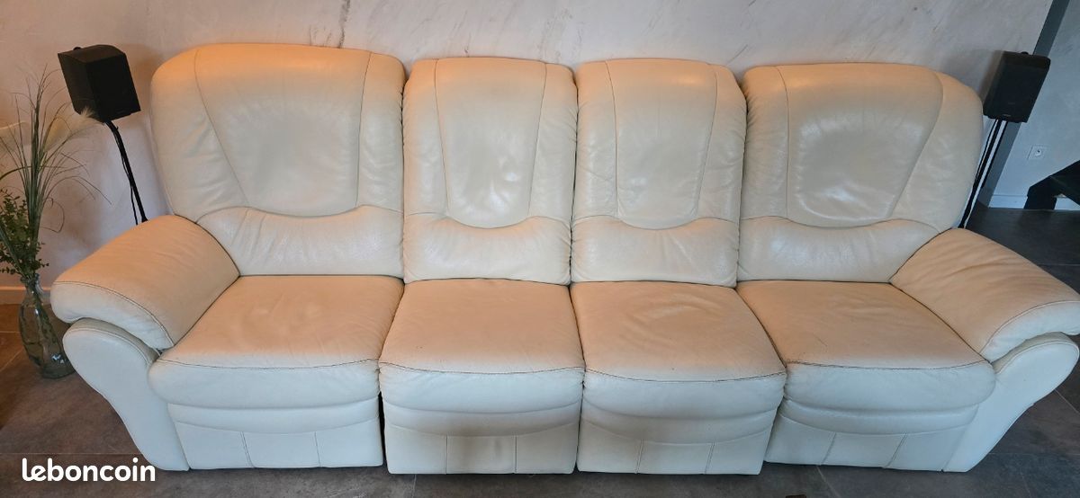 Canapé d'angle en cuir vachette beige magnolia