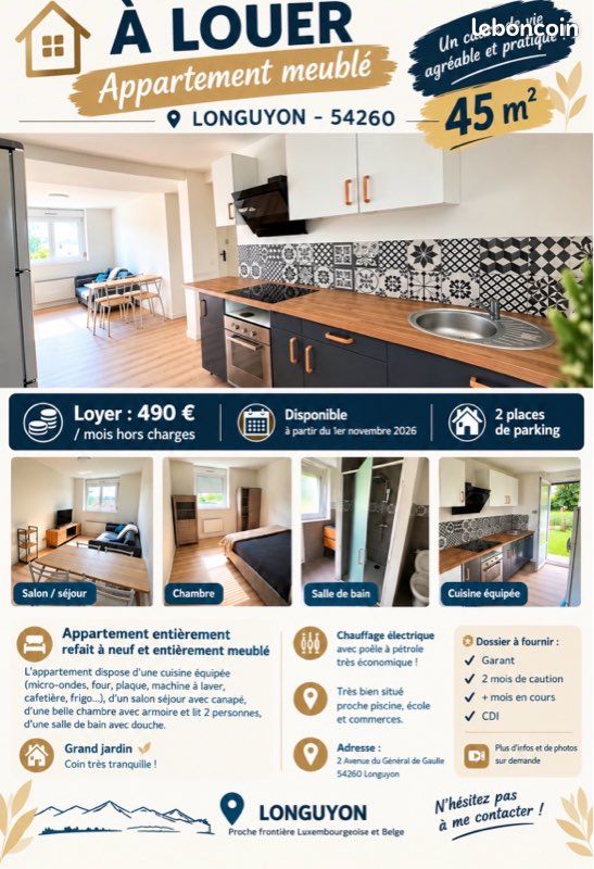 Appartement 2 pièces 45 m² · à Longuyon · 45 m² · 490 €/mois