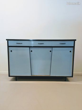 Buffet Vintage Portes Coulissantes Tapisserie - Reconditionné - 140x106x50 Cm