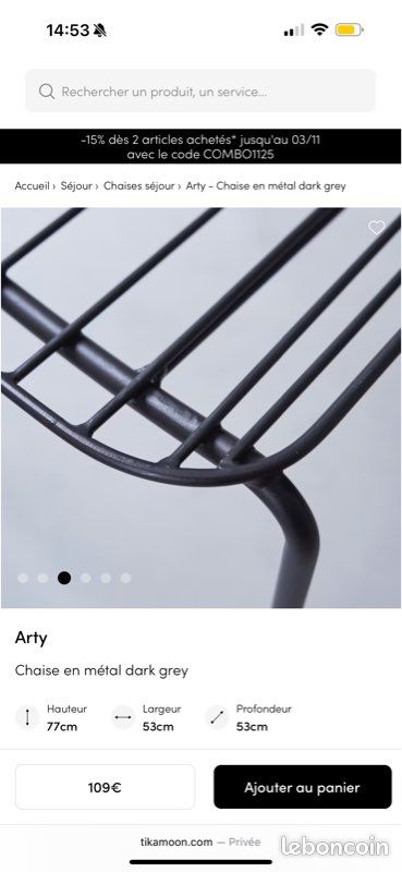 4 Chaise Métal Tikamoon (image 3)