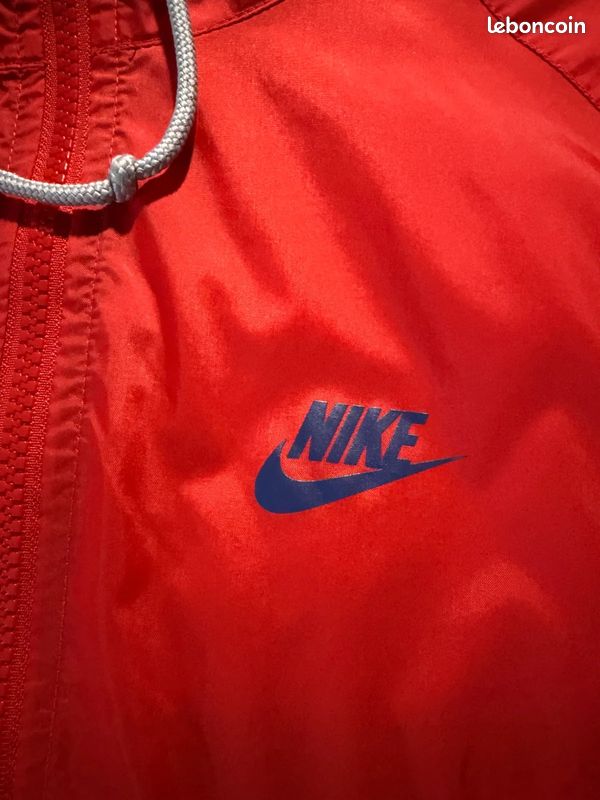 Veste Nike vintage rouge bleu marine bicolore capuche logo imprimé zip homme taille M (image 5)