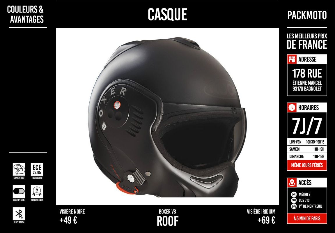 Casque ROOF Boxer - Modulable Moto - NEUF + Garantie 5 Ans - Équipement moto