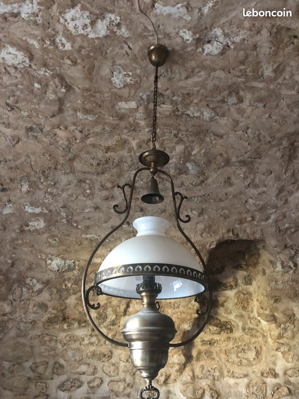 Luminaire opaline laiton ancien (image 3)