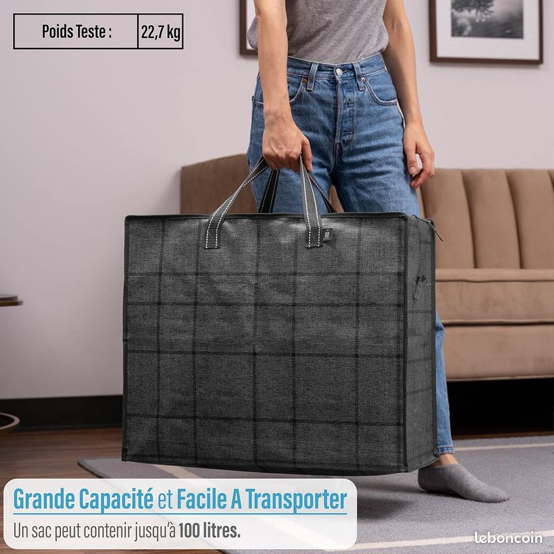 VENO Lot de 5 Sac de Rangement Large 84 L, Sac Demenagement, Sac Pliable Résistant, Fermeture Eclair Au-Dessus, Sac Voyage, Sac de Camping, Durable, Sac Rangement Vetement, Literie (L - Lot de 5) (image 5)
