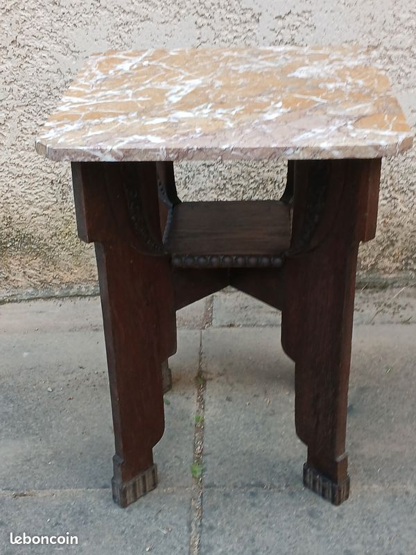 Sellette table guéridon en bois sculpter et marbre (image 1)