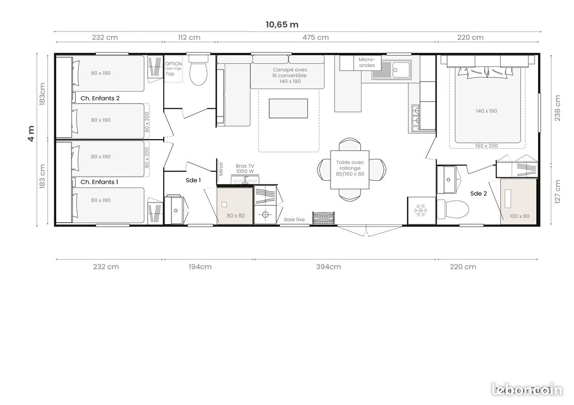 NOUVEAUTE MOBIL HOME RESIDENTIEL NEUF IRM VIOLETTE 3CH 2S 2WC 2026 ( 10.65M x 4M) ISOLATION RENFORCEE, RADIATEURS, STORES OCCULTANTS ET MOUSTIQUAIRES (image 10)