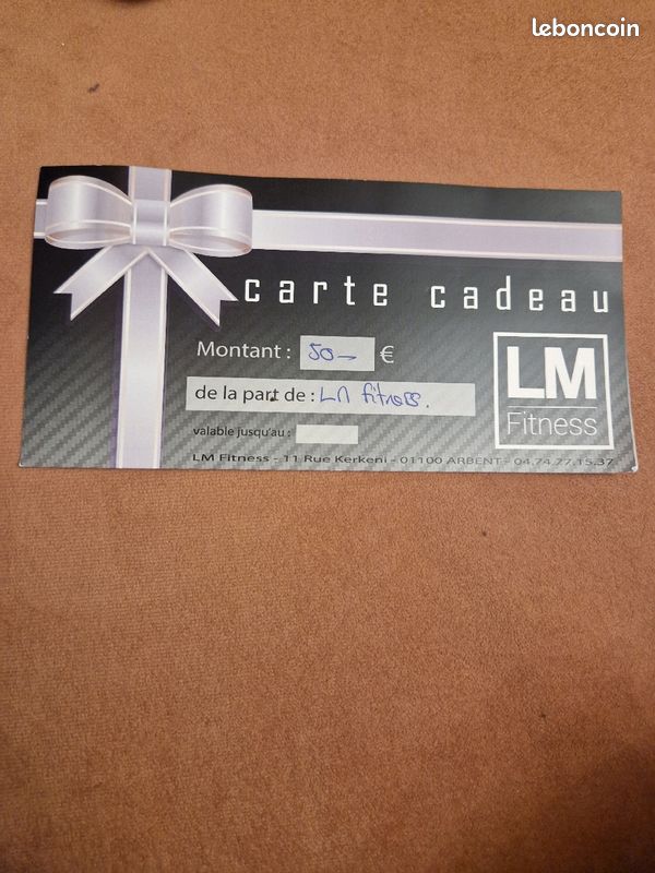 Carte cadeau SALLE DE SPORT D'UNE valeur de 50 (image 1)