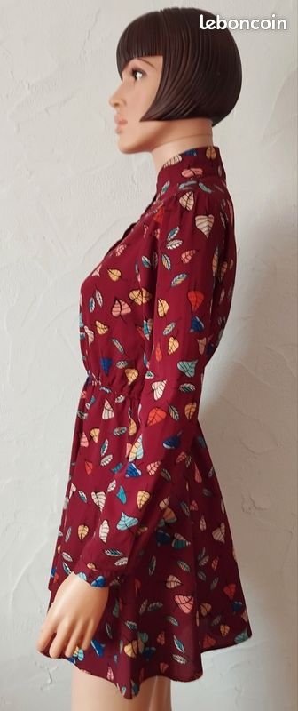 Robe 34 bordeaux imprimée feuilles (image 6)