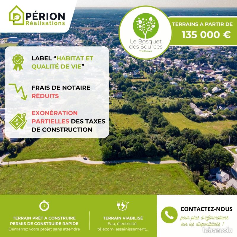 terrains constructibles viabilisés à treillières (44119) · 135 000 €