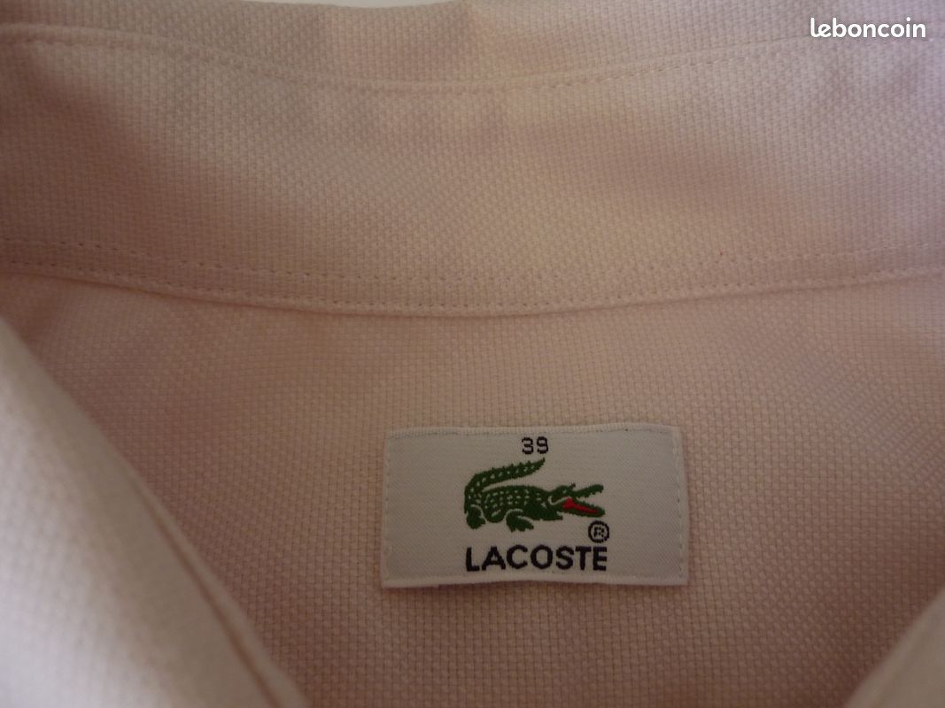 Authentique Chemise Lacoste T 39 rose piqué coton manches courtes TBE (image 8)