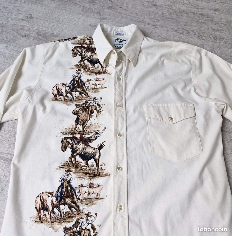 Chemise western Roper pour hommes 3 XL marron bleu perle