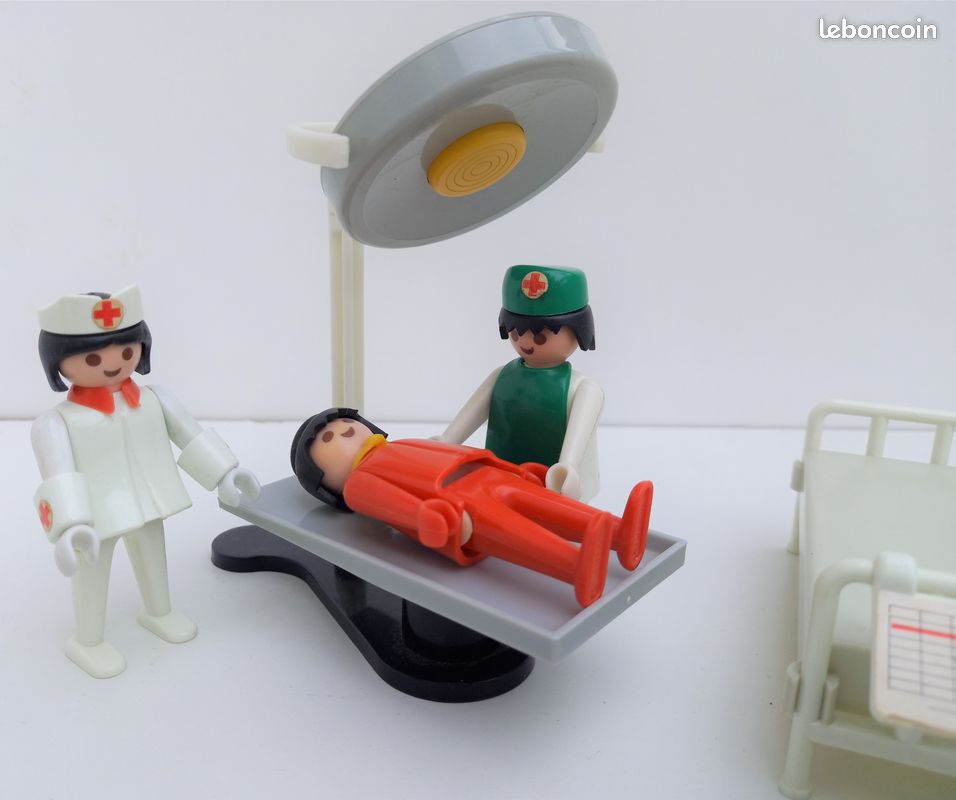 Brancard Gris Playmobil Vintage - Pour Hôpital Ou Secouriste, Compatible Sets 3164, 3156, Etc., Occasion