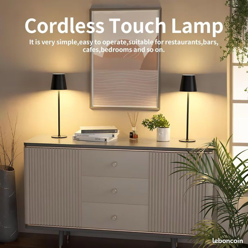 Lampe de table LED dimmable rechargeable 2-pack tactile sans fil USB-C - Noire IP44 étanche - Décoration