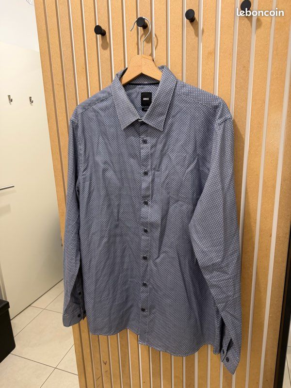 Chemise Habillée Homme EXPRESS Taille XL, Gris Foncé/bleu - Style Boutonnée à Carreaux - Occasion Très Bon état
