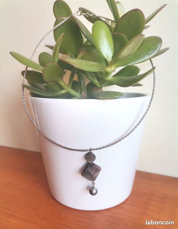 Collier ras de cou en argent 925 pendantif nacre et perle (image 3)