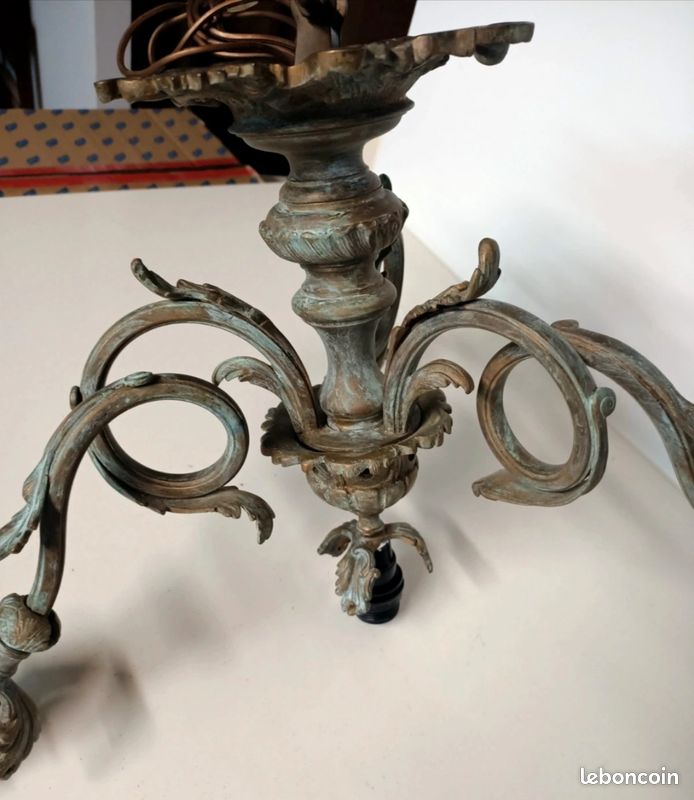 Lustre en bronze 3 bras 4 lumières (image 11)