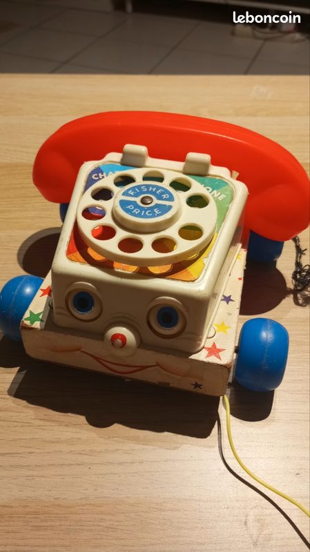 Jeu a tirer téléphone vintage chatter téléphone fisher price année 1960 base bois (image 1)