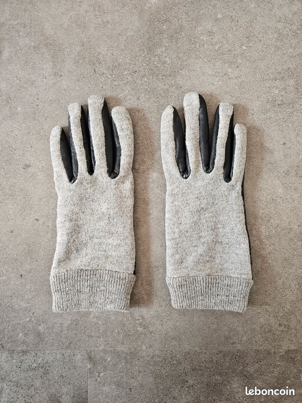 Gants bi matière simili cuir noir gris chiné Mango Taille M Très bon état (image 4)