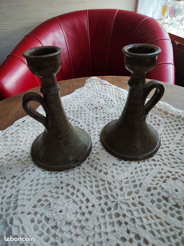 Paire de bougeoirs vintage en grès. Rare (image 1)