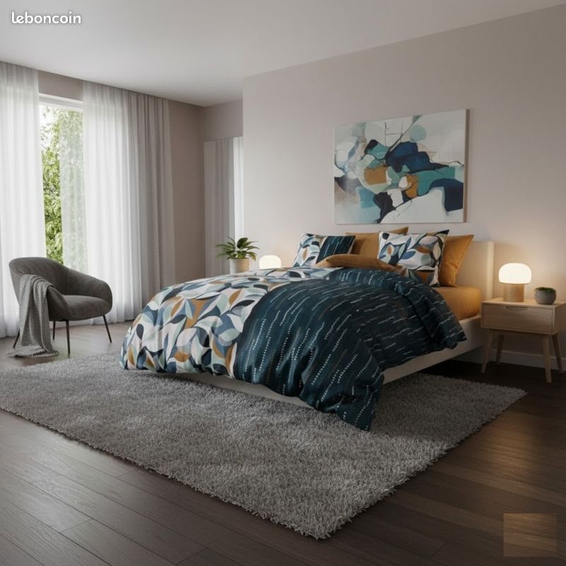 Parure de lit feuillage graphique 240 x 220 cm (image 3)