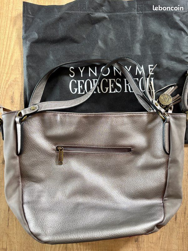 Sac cabas shopping Georges REch taupe irisé bandoulière zippé