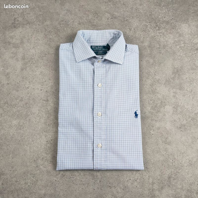 Chemise manches longues à carreaux Ralph Lauren Blanc logo Marine