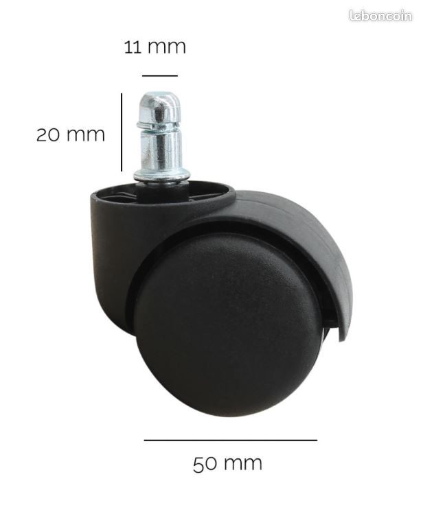 Lot de 5 roulettes pivotantes pour tabouret ou chaise de bureau - Noir - Vivezen (image 2)