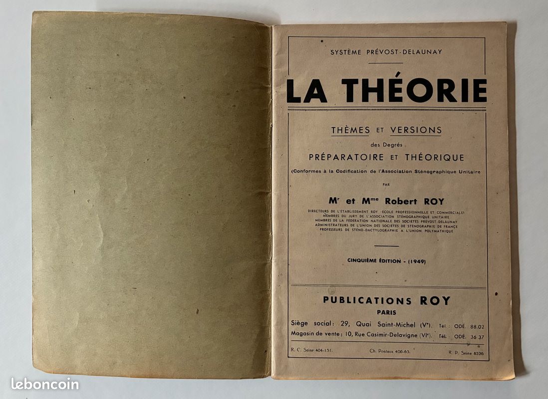 Ancien manuel de sténographie - La Théorie Prévost-Delaunay Roy 1949 (image 2)