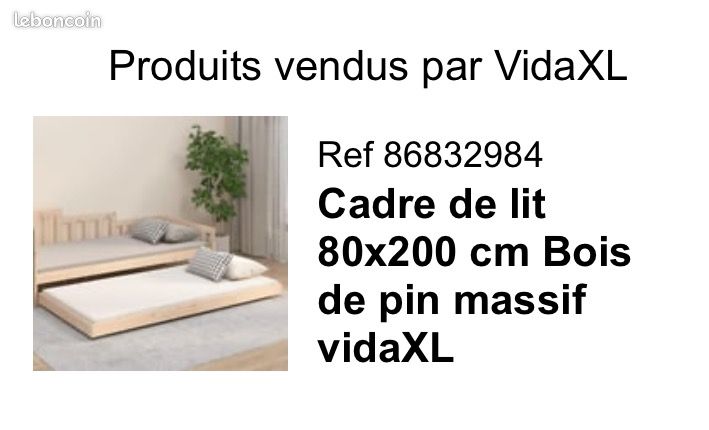 Cadre de lit 80 par 200 pin naturel (image 1)