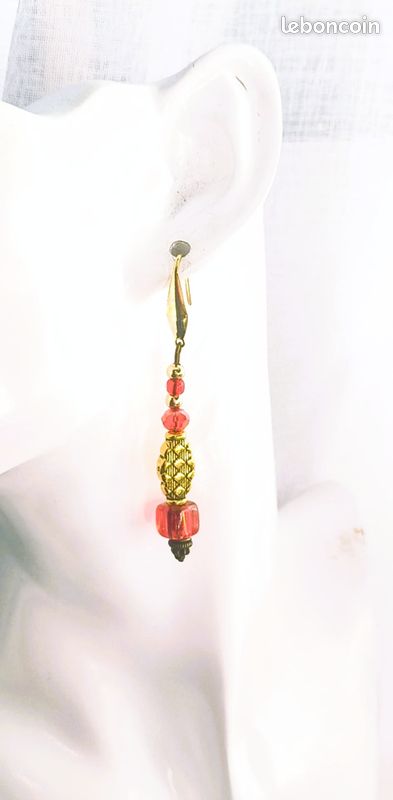 Boucles d'oreilles celtiques rouge doré - joli bijou fantaisie -Artisan créateur (image 5)