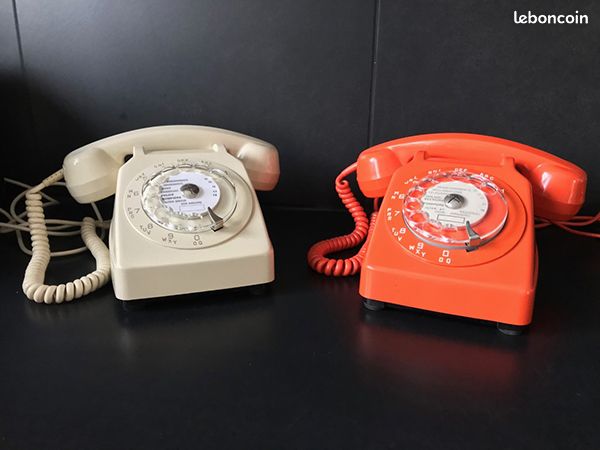 Ancien téléphone orange SOCOTEL S63 modifié convertissseur pour composer n° vintage 1983 - Décoration