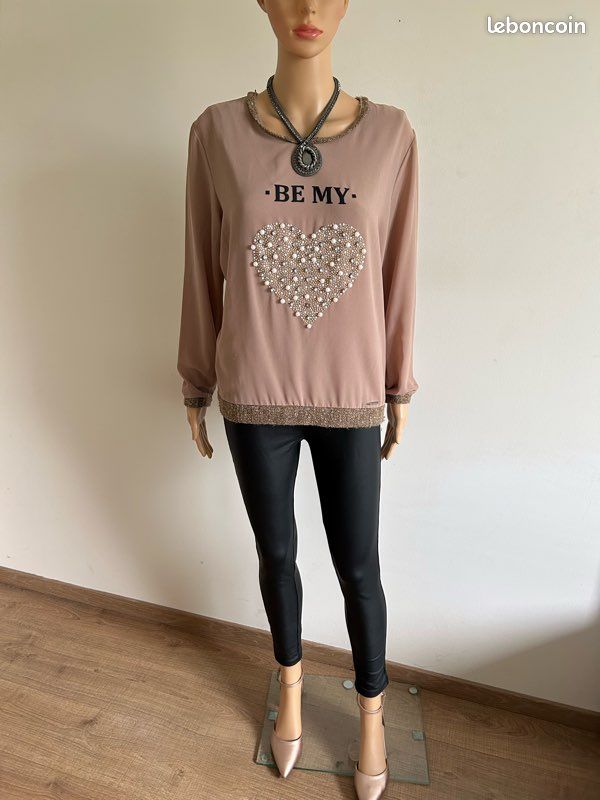 Pull beige avec strass et perles Gaudi taille L TBE Vêtements