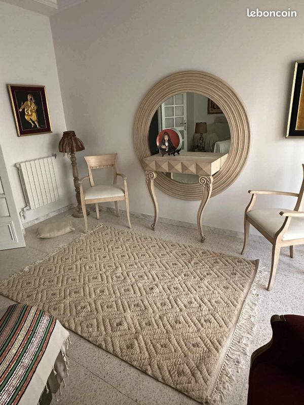 Neuf – Tapis Tunisien Berbère En Pure Laine Tissé Main – 136x72 Cm – Multicolore Motif Floral