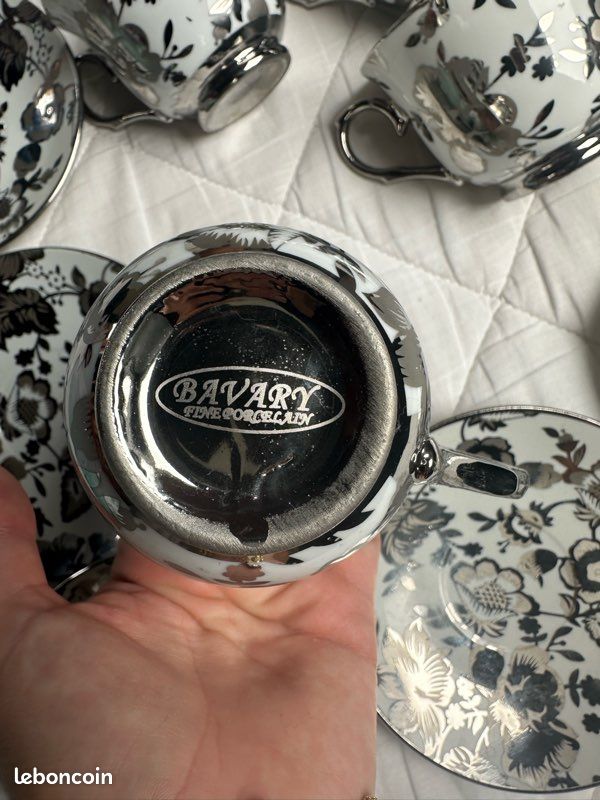 Service 5 tasses à thé / café vintage en porcelaine Bavary argentée (image 4)