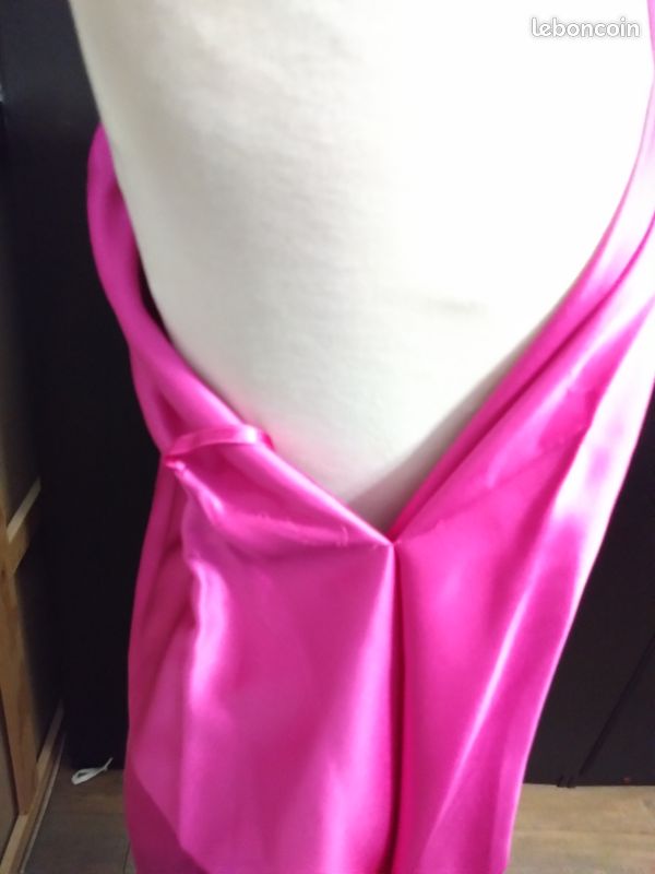 Robe CH Carolina Herrera T38 fuchsia soie satinée asymétrique cocktail luxe (image 5)