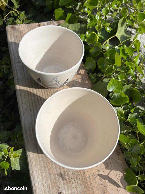 Deux cache pots vintage Sèvres Millet decor palmes (image 5)
