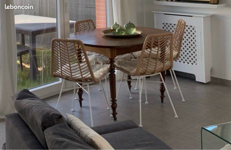 Lot de 4 chaises rotin + 4 tapis de chaise (image 1)
