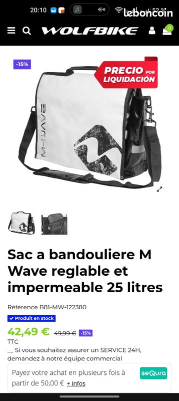(-26 EUR). Neuf. M-Wave sac à bandoulière et sacoche vélo étanche 25L réglable noir (image 9)