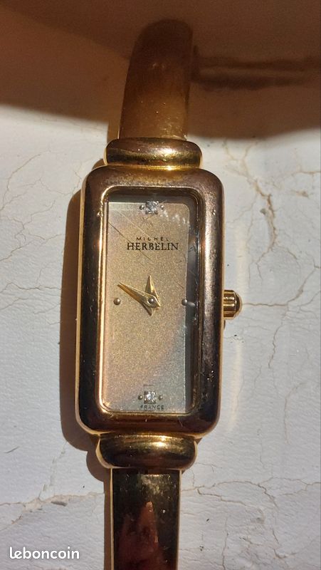 Montre Femme Michel Herbelin Plaquée Or - Petit Poignet (16 Cm) - À Quartz - Occasion Bon état, Fermoir à Resserrer