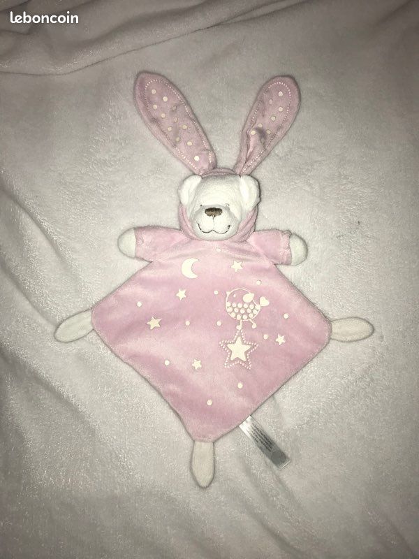 Doudou ours blanc déguisé lapin rose nicotoy (image 1)