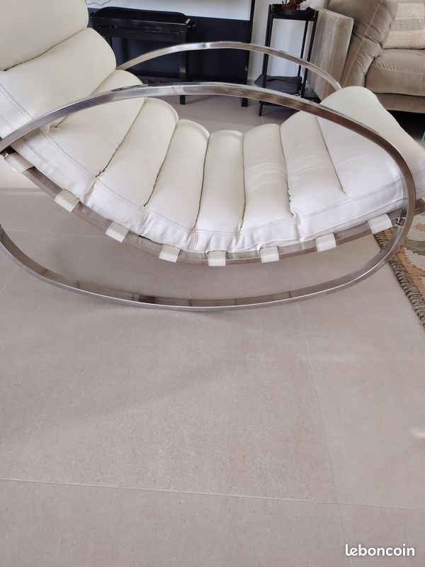 Fauteuil rocking chair en cuir crème (image 12)