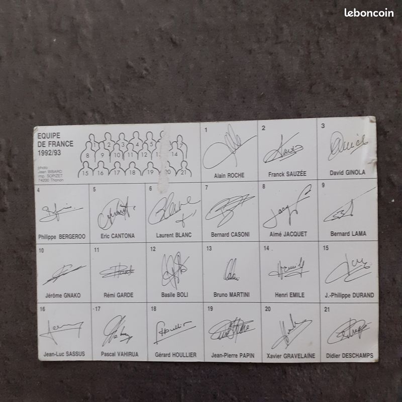 Carte équipe de France football 1992/1993 (image 2)