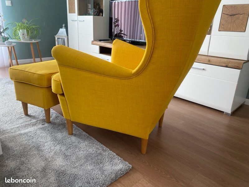 Fauteuil IKEA jaune moutarde + repose-pieds – État neuf (image 7)