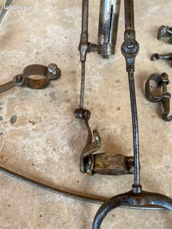 Guidon + Potence Vélo Vintage 1910s Avec Freins à Tringles En Acier - Fabrication Française