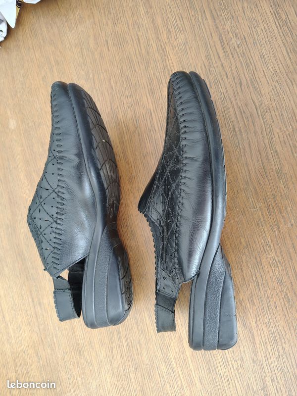Sandales fermées cuir noire pointure 38 femme talons 4 cm chaussures été (image 3)