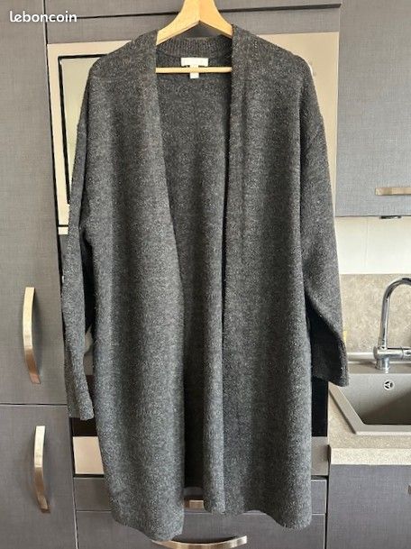 Gilet long gris foncé chiné H&M Vêtements