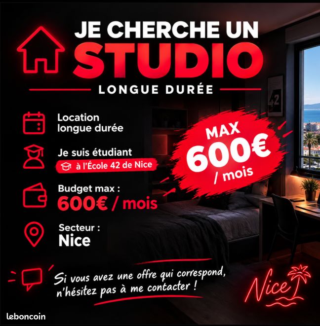 Appartement 2 pièces 12 m² · à Nice · 12 m² · 600 €/mois