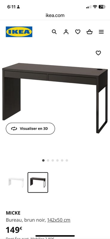 MICKE Bureau, brun noir, 142x50 cm - IKEA