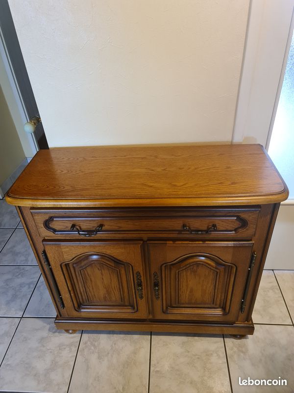 Meuble bas en bois massif tv 2 portes (image 1)